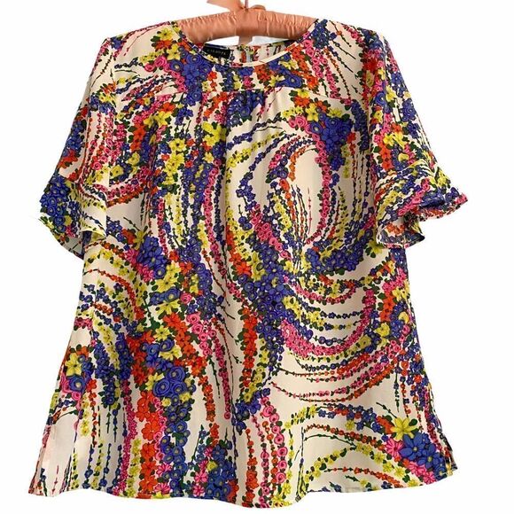 Talbots Rainbow Floral Swirl Short Sleeve Top S - Picture 1 of 8